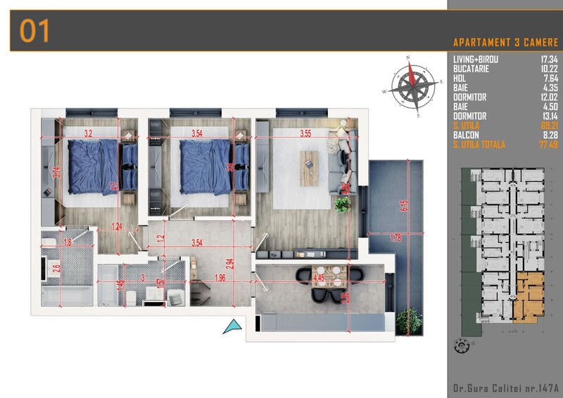 (AP1/P/BL2)3 Camere || Metrou Teclu ( 15 min )